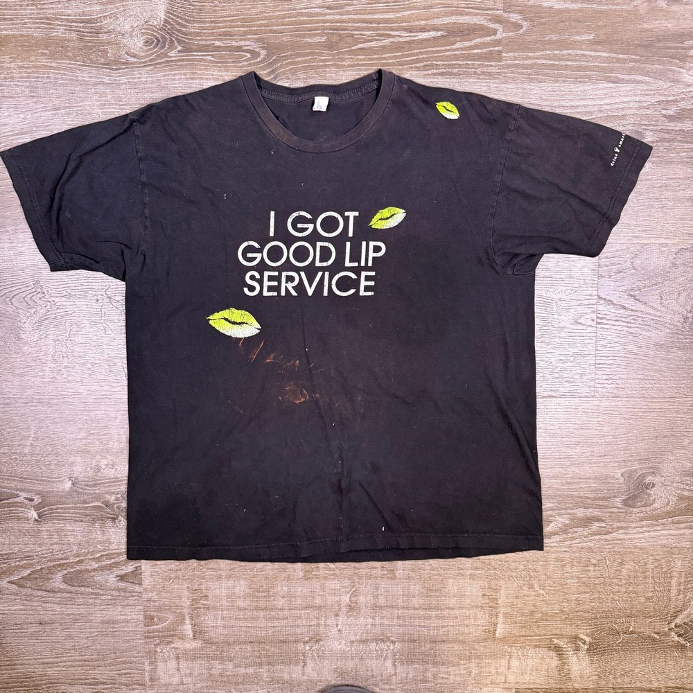 VTG Y2K Tultex Pucker Lip Service Mens XL Black I Got Good Lip Service T-Shirt